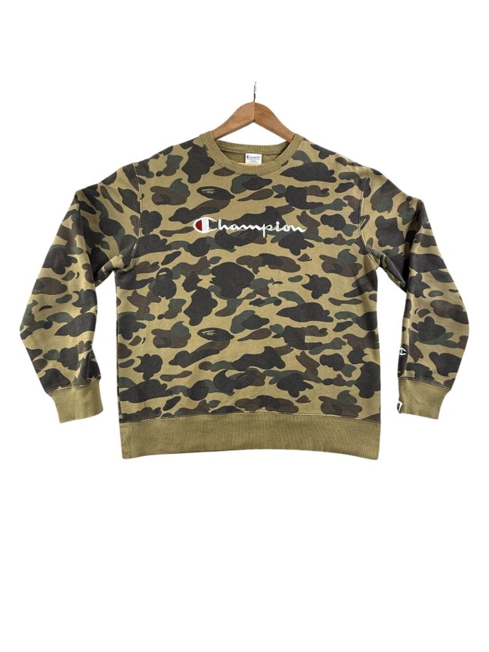 Champion Reverse Weave A Bathing Ape Sweatshirt Mens XL Green Bape Camo Crewneck